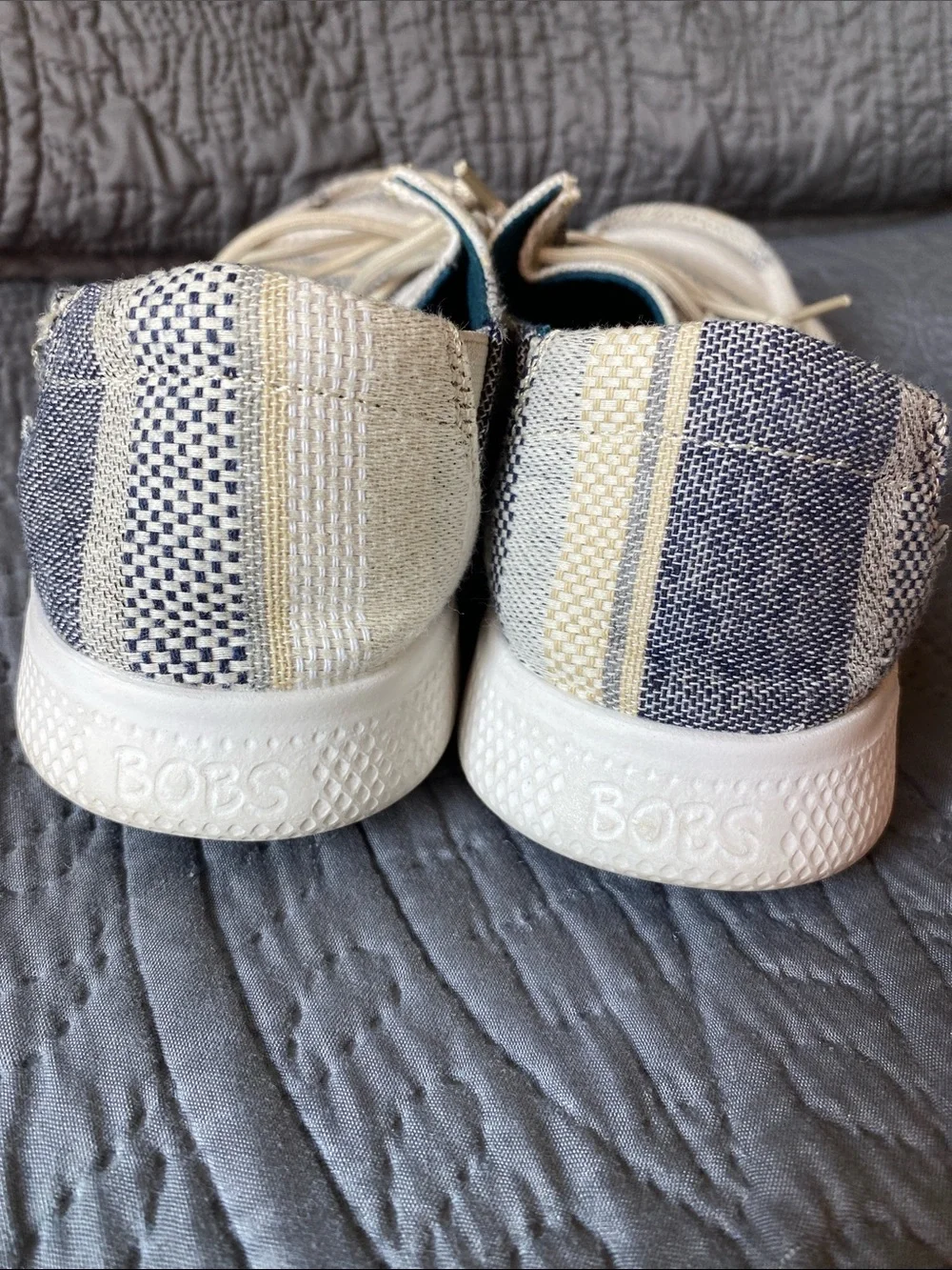 Skechers BOBS Beige Striped Canvas Slip-On Sneakers